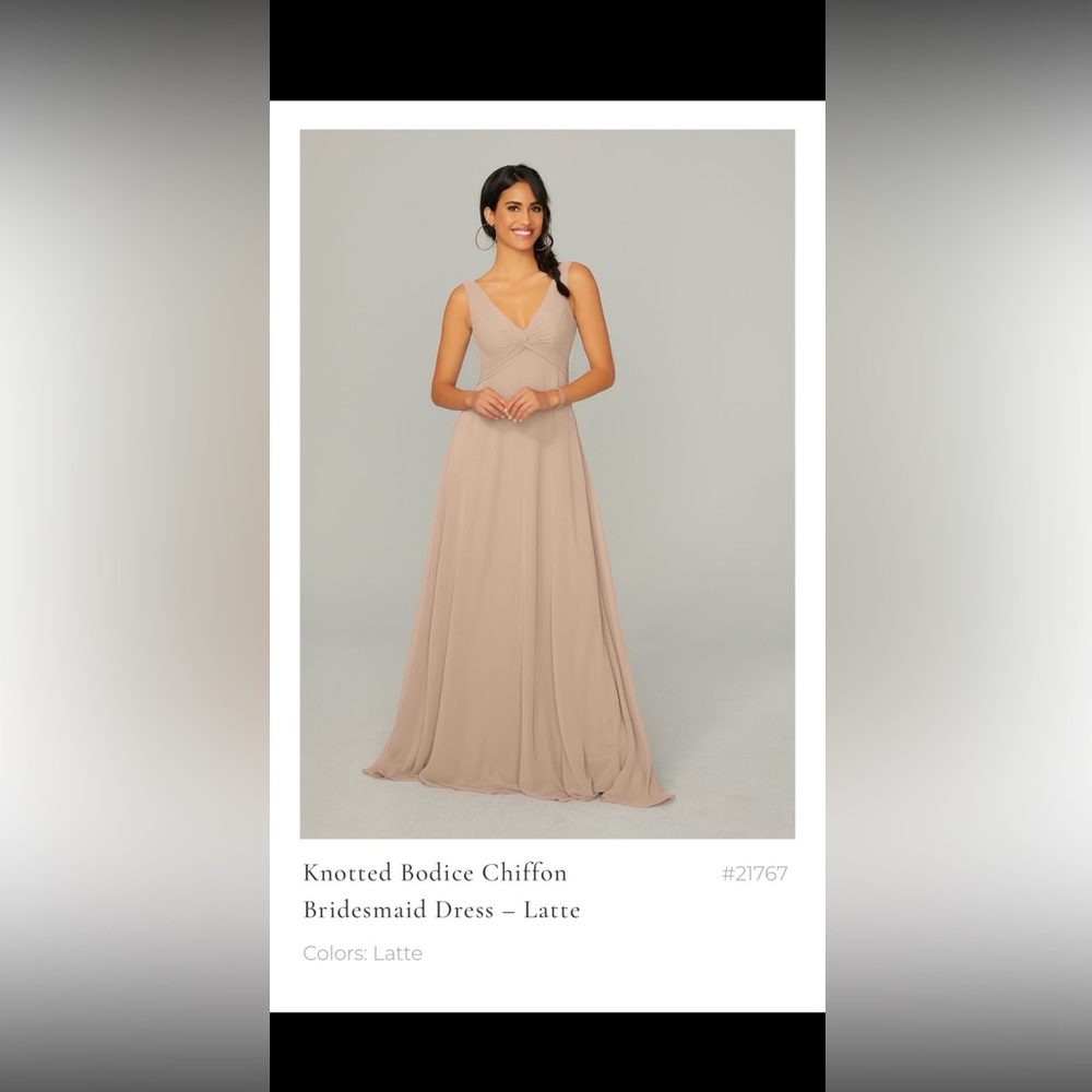 Knotted bodice chiffon bridesmaids dress in color latte